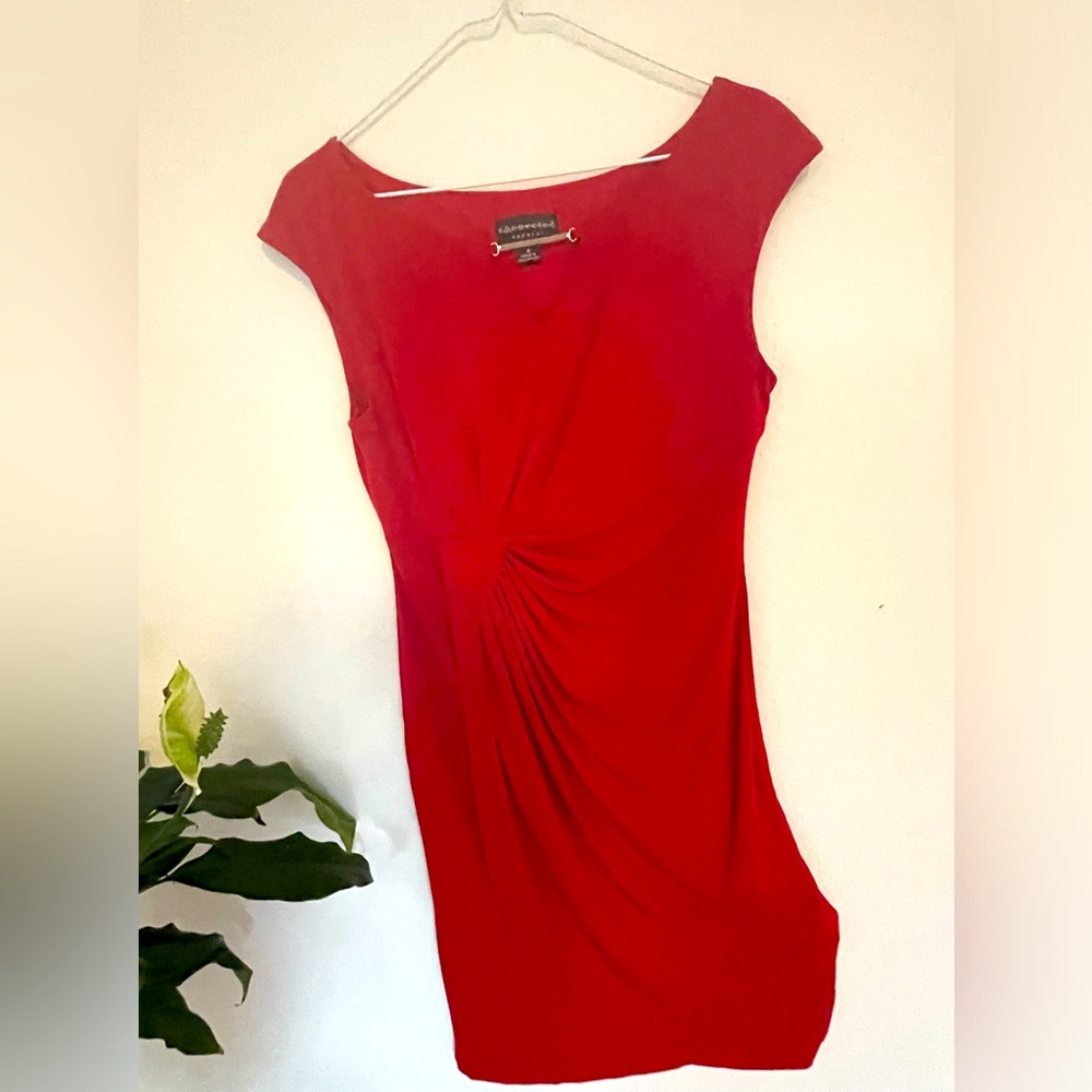 Red Belted Draped Dress